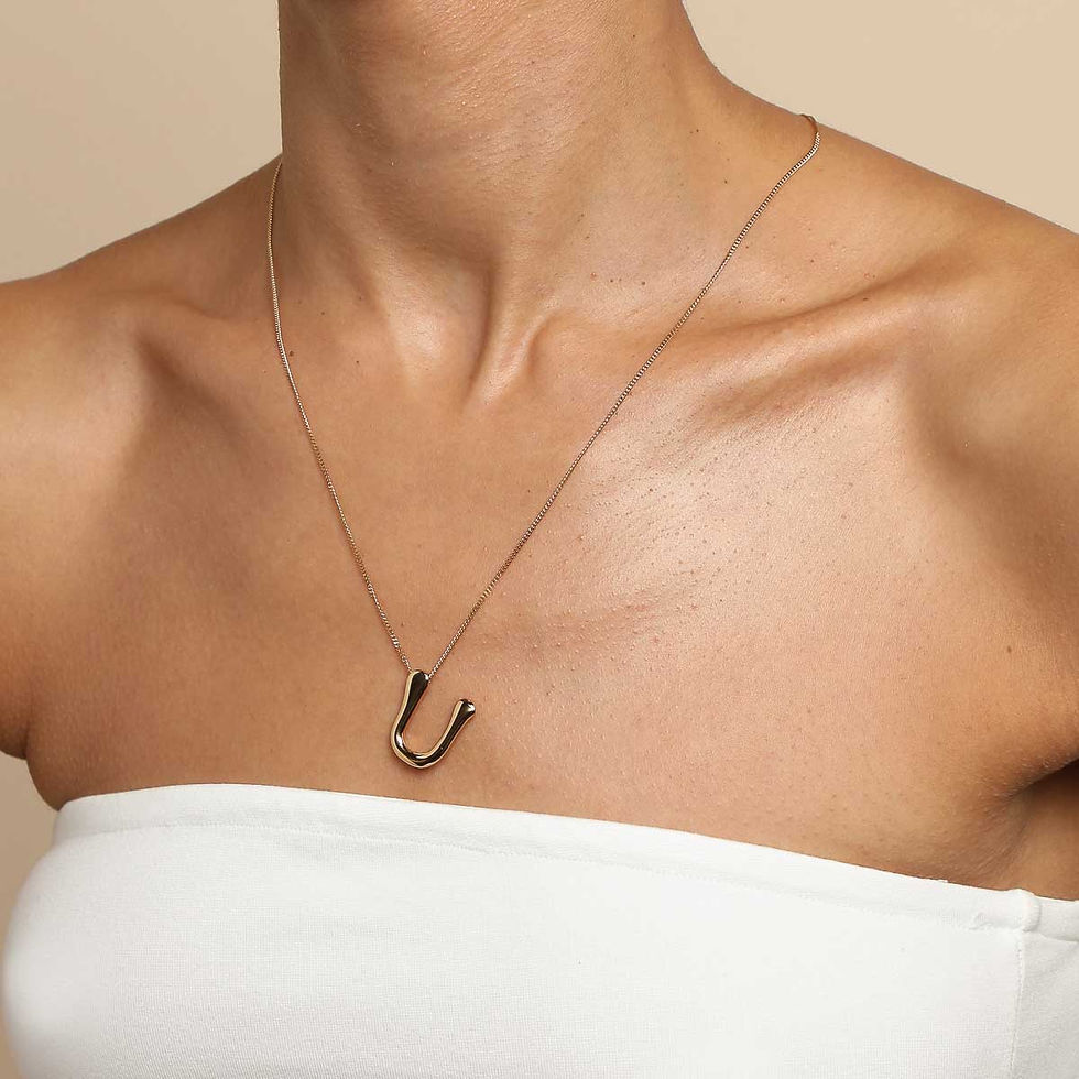 18k Gold Plated Jewellery - U Initial Bold Pendant Necklace in Gold - Pendant Necklace - Astrid &amp; Miyu