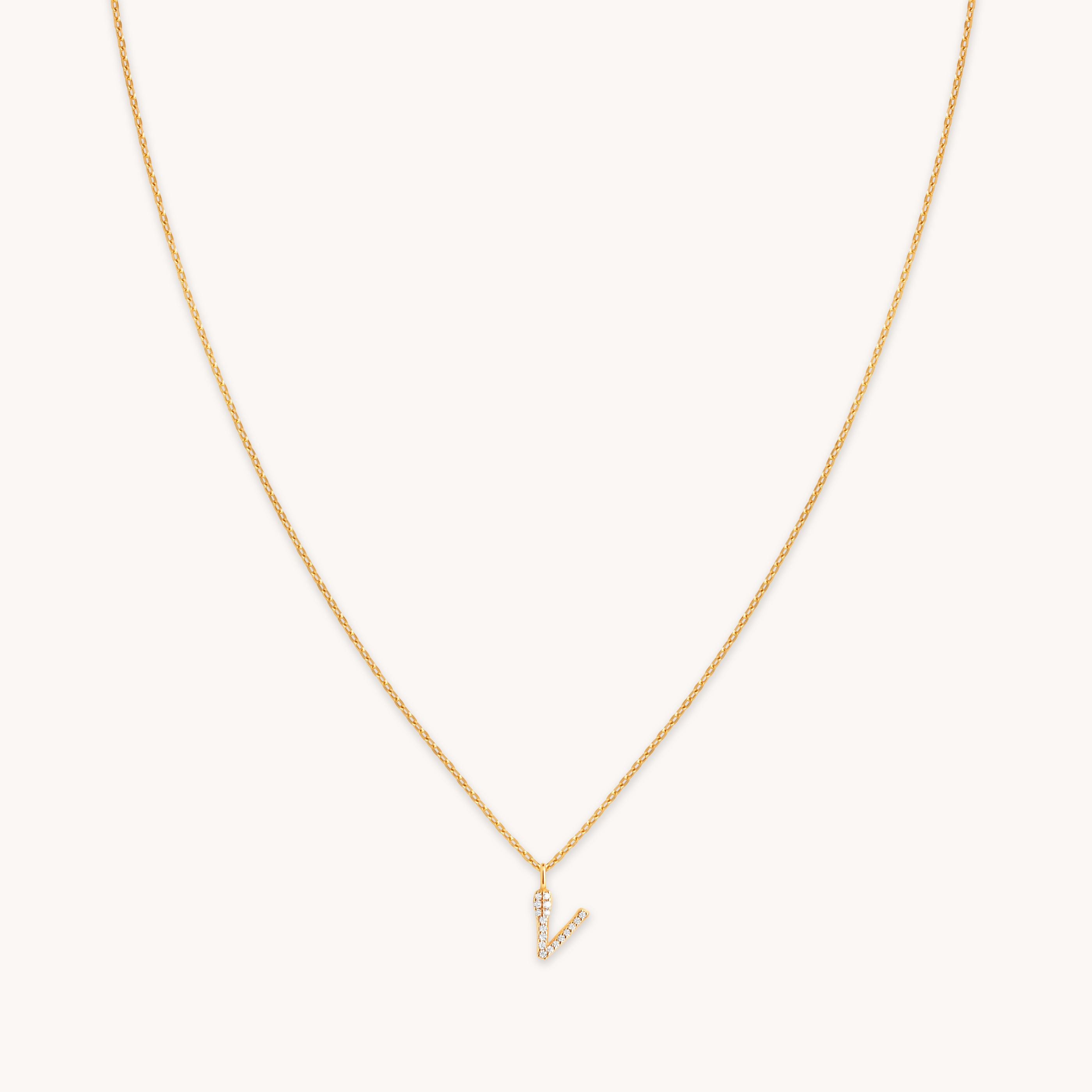 18k Gold Plated Jewellery - V Initial Pavé Pendant Necklace in Gold - Pendant Necklace - Astrid &amp; Miyu