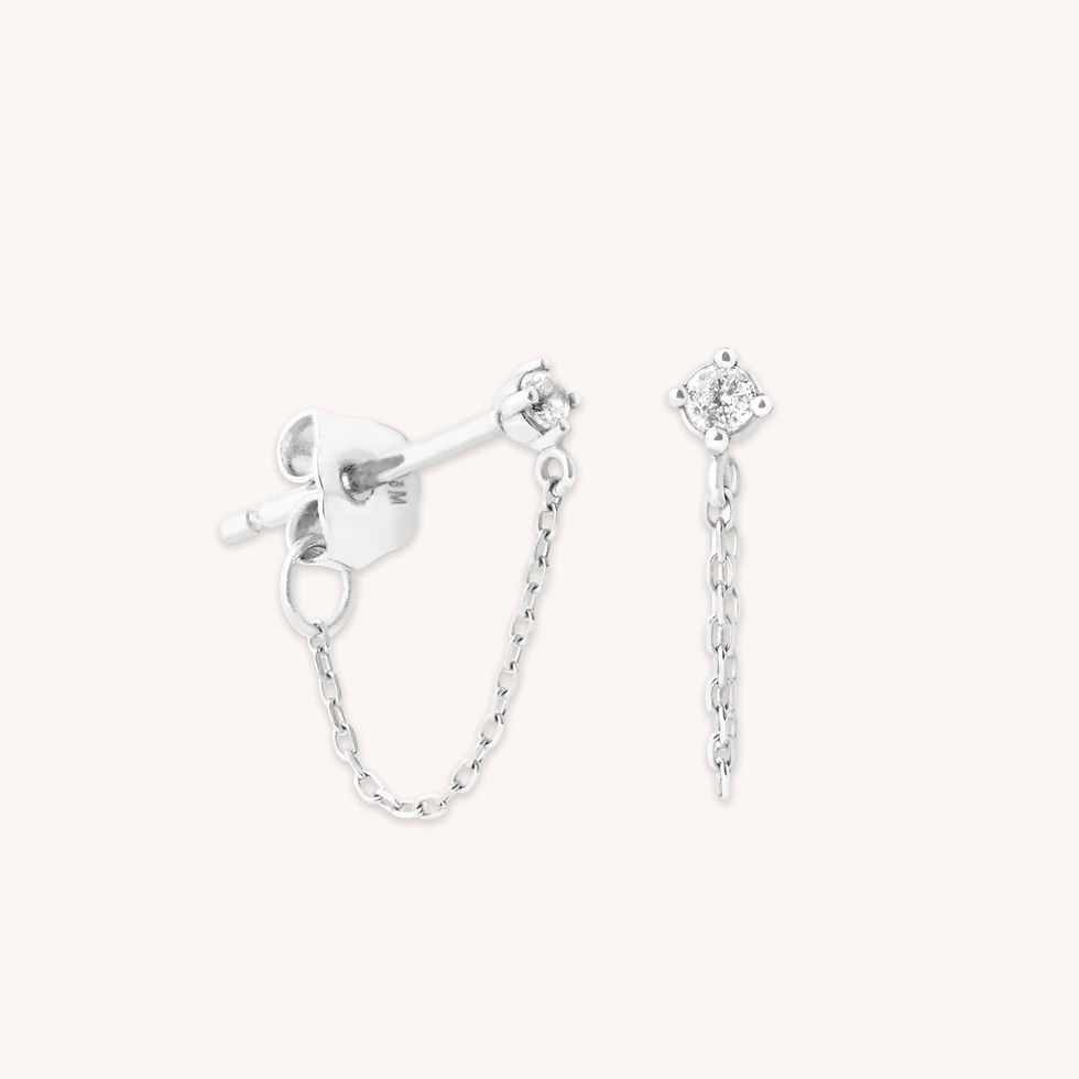 April White Topaz - Topaz Chain Stud Earrings in Solid White Gold - Stud Earrings - Astrid &amp; Miyu