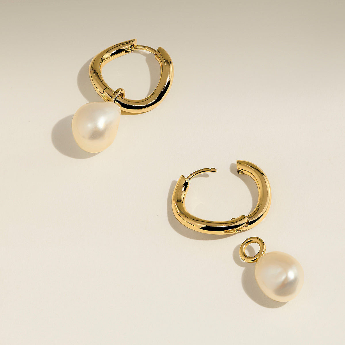 Serenity Pearl Charm Hoops in Gold-Astrid &amp; Miyu
