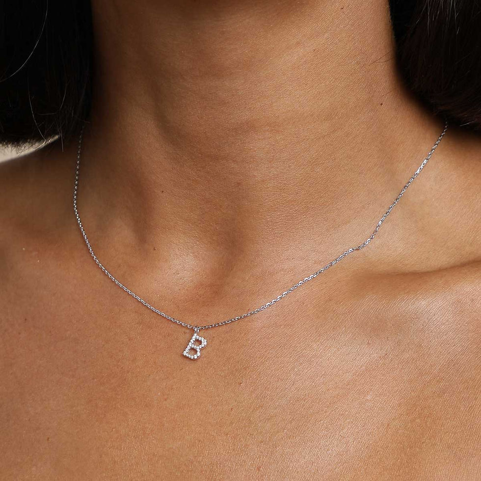 Miniatura: Gemstone Necklaces - B Initial Pavé Pendant Necklace in Silver - Pendant Necklace - Astrid &amp; Miyu