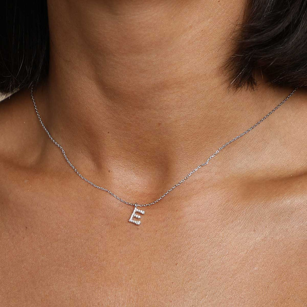 Miniatura: Gemstone Necklaces - E Initial Pavé Pendant Necklace in Silver - Pendant Necklace - Astrid &amp; Miyu