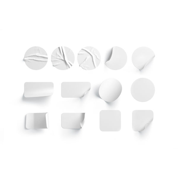 White Stickers Set - 13 adhesive round and square sticky labels 3D Model