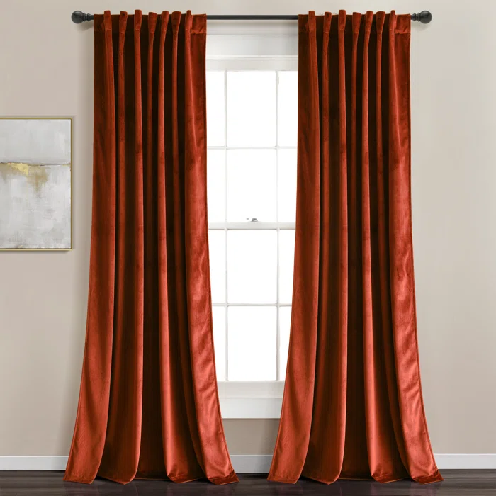 Rustic Orange Velvet Curtains (2 Panels) Moe’Na Decor