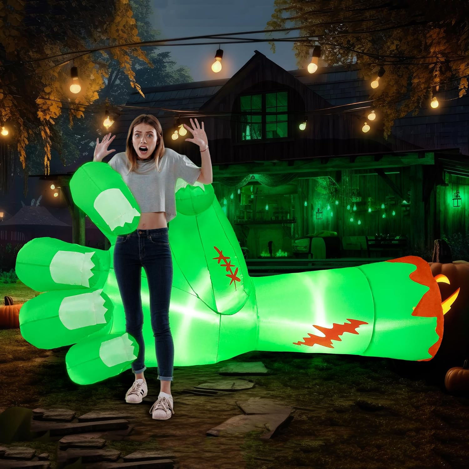 Joyfy 9ft Broken Hand Giant Zombie Arm Halloween Inflatables Outdoor Decoration
