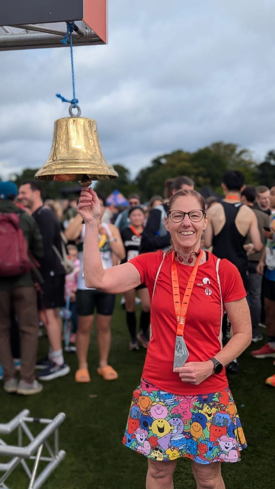Anne ringing her half marathon PB at Copenhagen