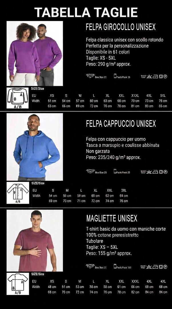 Tabella taglie unisex