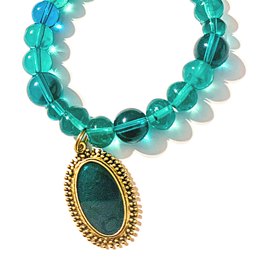 Elegant Blue Glass Bead Bracelet with Oval Pendant Charm Bracelet Stack