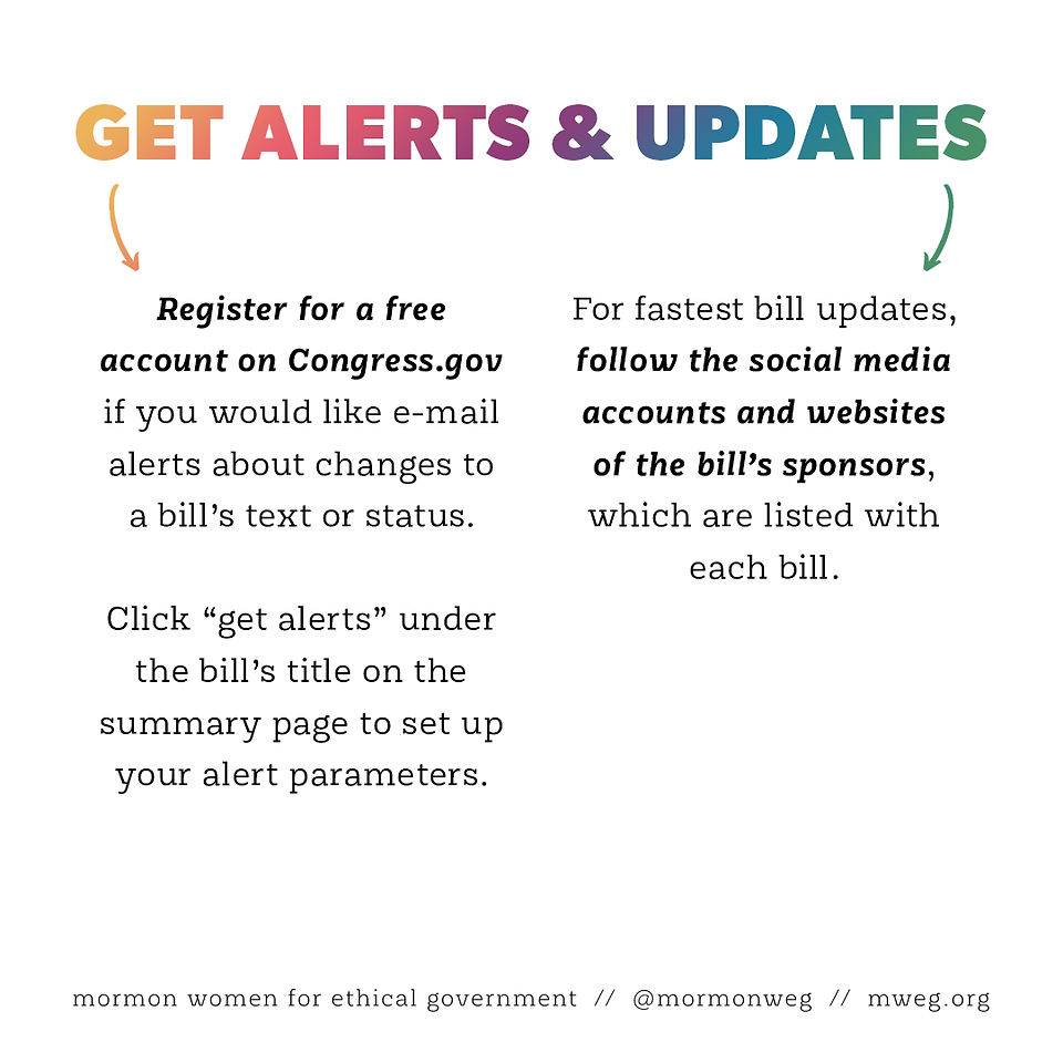 Register for a free account on Congress.gov if you would like e-mail alerts about changes to a bill’s text or status. Click “get alerts” under the bill’s title on the summary page to set up your alert parameters.