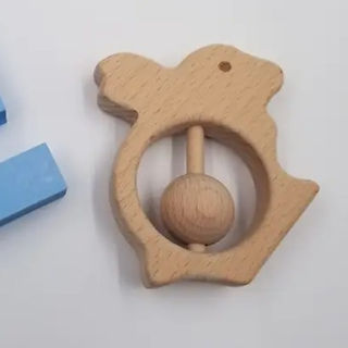 Wooden bunny teething rattle