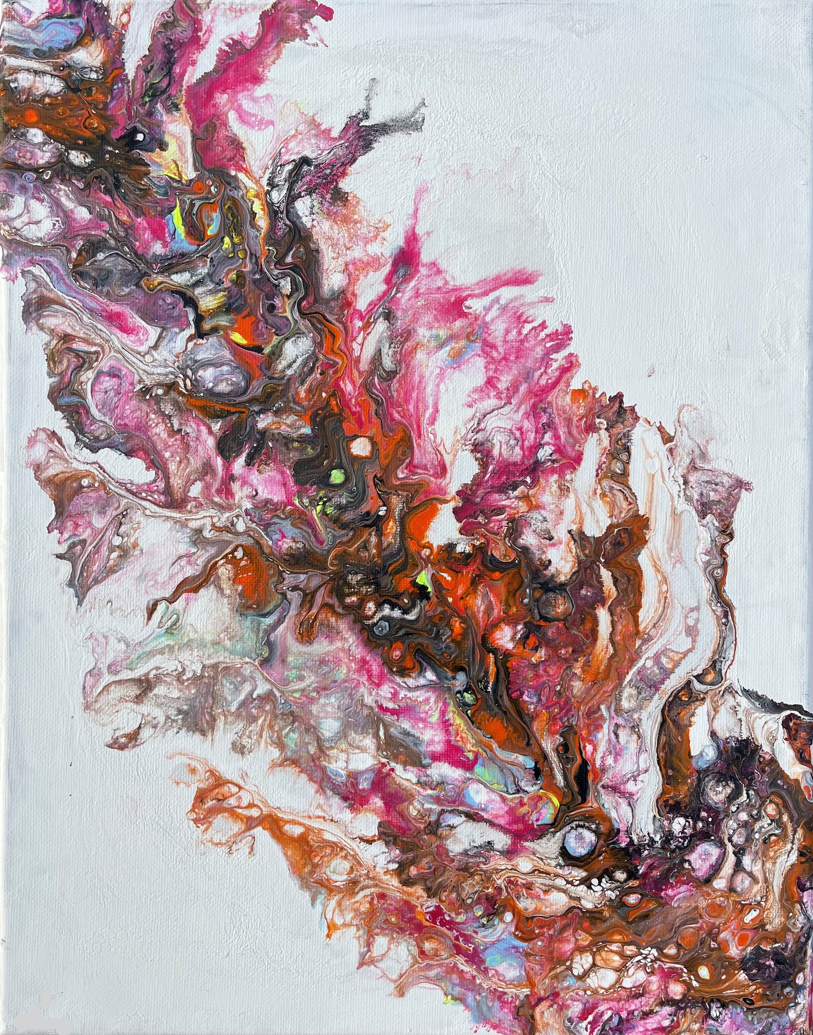 AcrylicPour - Colored feather on white base - 14x11in (35.56x27.94cm)