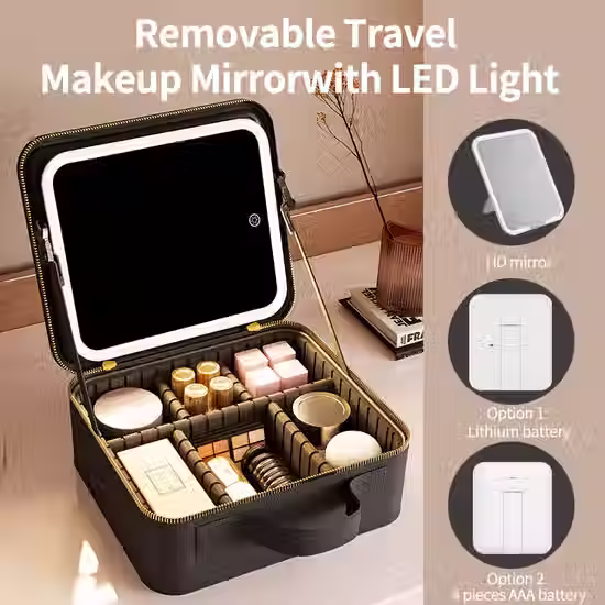 Miniatura: Estuche Cosmético Iluminado LED con Espejo Cuero PU Portátil Viaje Maquill