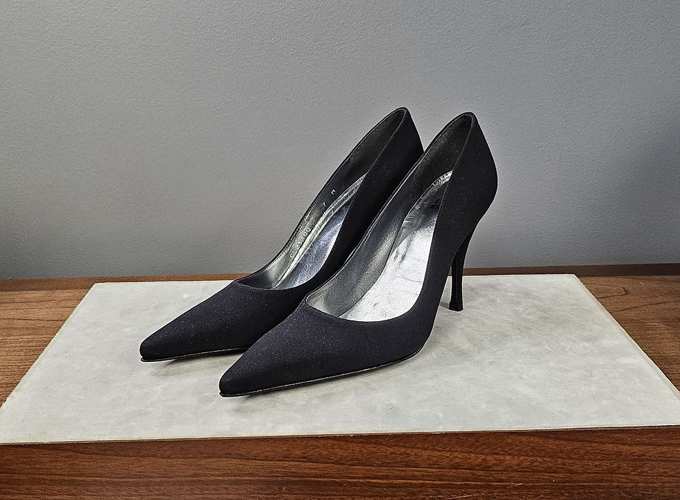 Thumbnail: Stuart Weitzman Black Matte Satin Pointed Toe Pumps