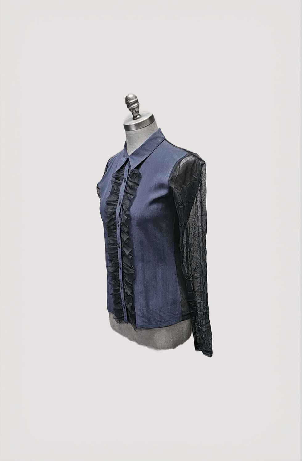 Thumbnail: Nor Sheer Navy Ruffle Front Blouse
