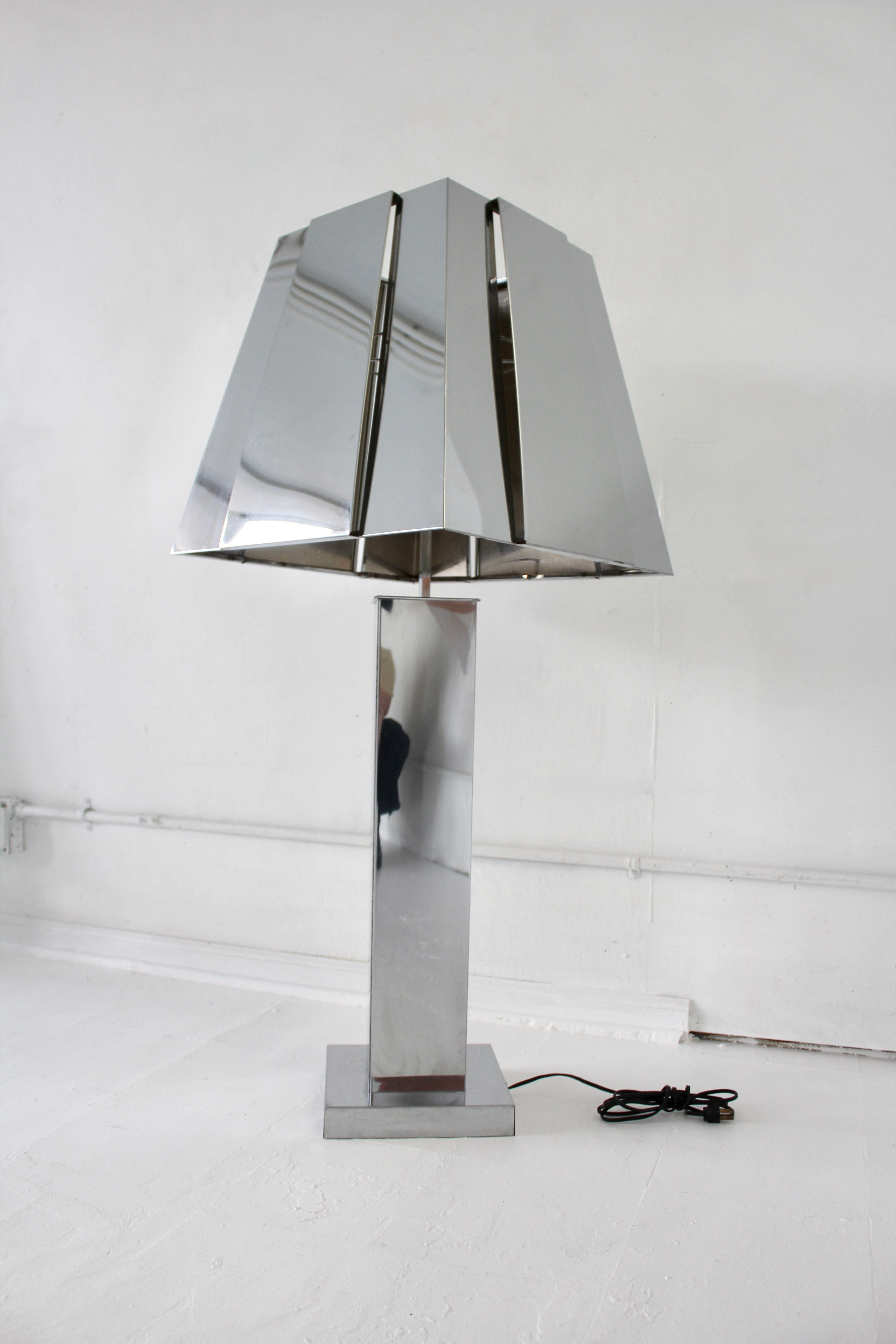 70s Oversized Chrome Table Lamp by Curtis Jere 