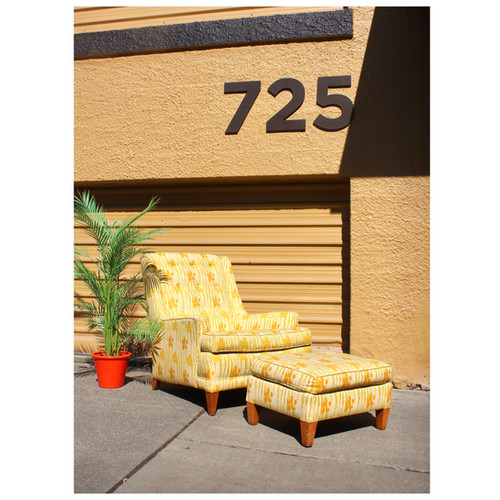 Mid Century Yellow Floral Chair with Ottoman VesselVtgCollective