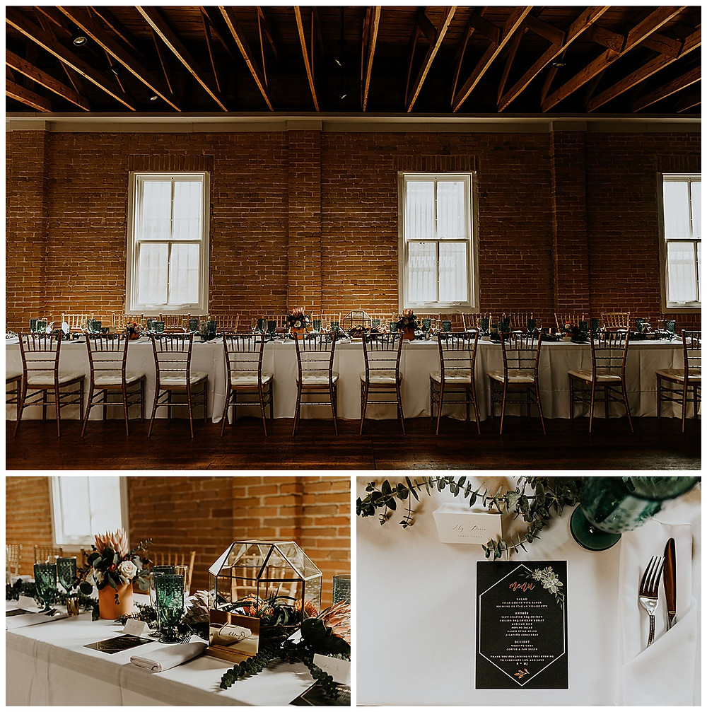 modern and boho wedding. reception decor. menu card. san antonio wedding planner.