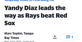 Tampa Bay Timesの記事において、オールスター選出メジャーリーグ内野手からのと称賛コメントをいただきました