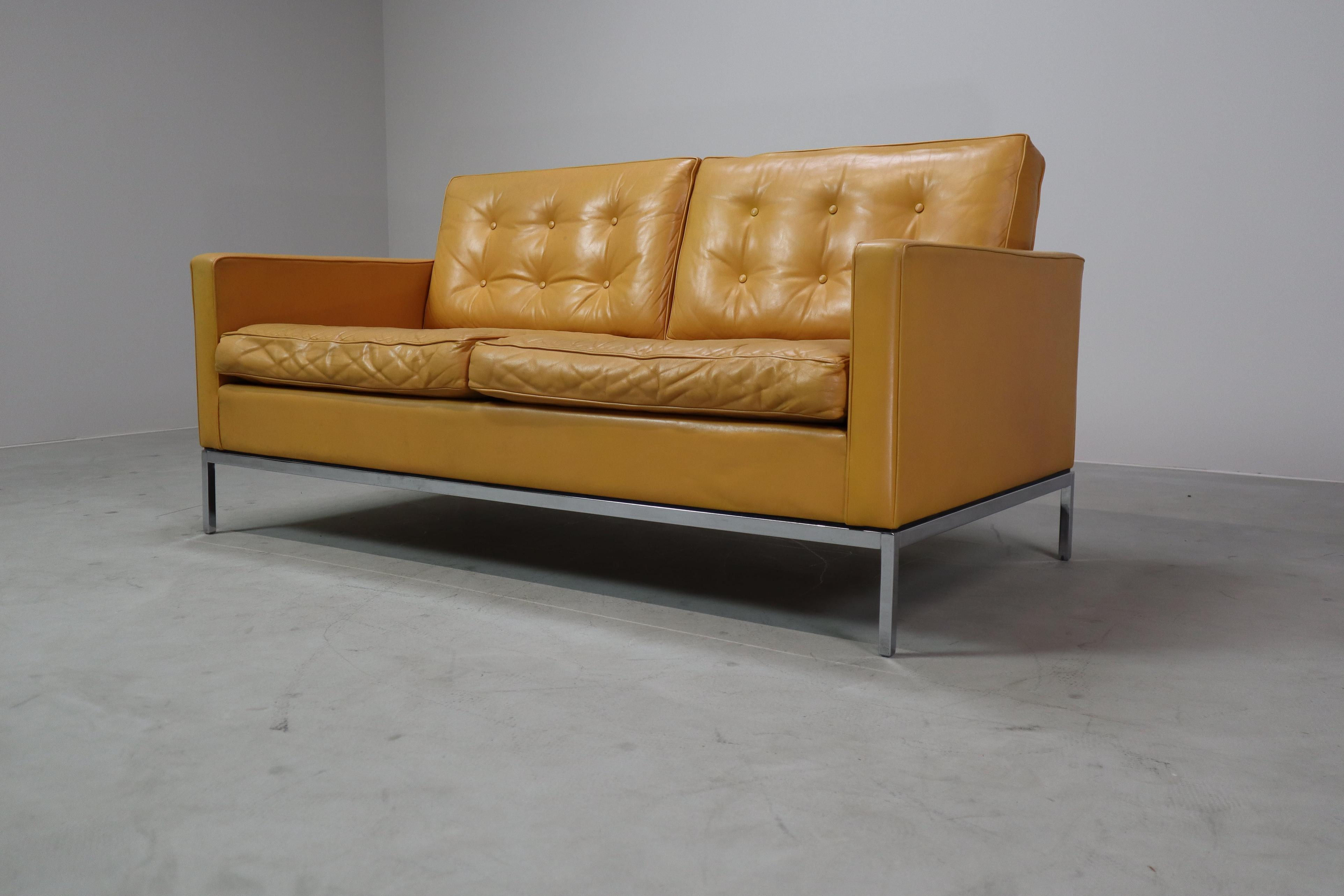 Florence Knoll two-seater leather sofa