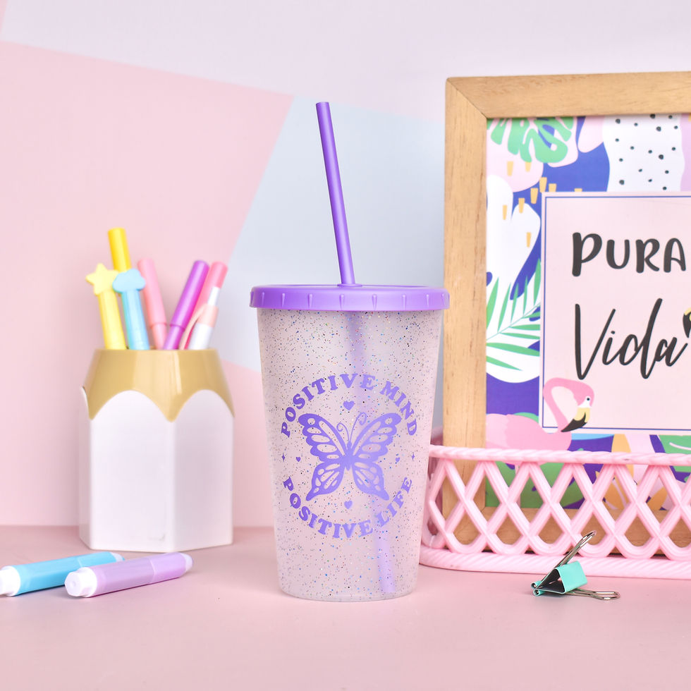 Miniatura: Vaso Gliter con tapa y sorbete