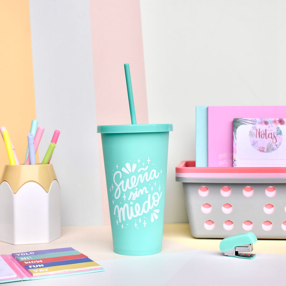 Miniatura: Vaso XL Pastel liso con tapa y sorbete