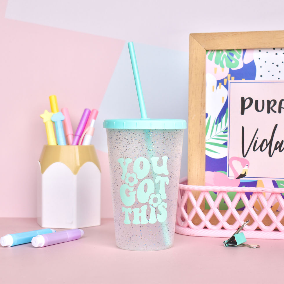 Miniatura: Vaso Gliter con tapa y sorbete