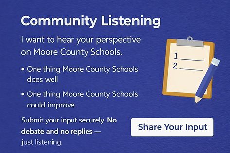 Community listening page inviting residents to share input on Moore County Schools