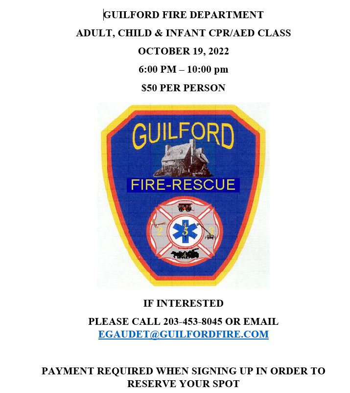 Guilford Fire Department to Host CPR Course.