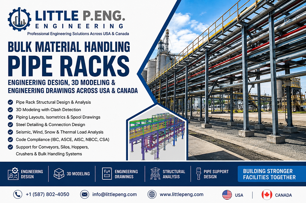 Little P.Eng. Engineering for Bulk Material Handling Pipe Racks Engineering Design, 3D Modeling & Engineering Drawings Across USA and Canada