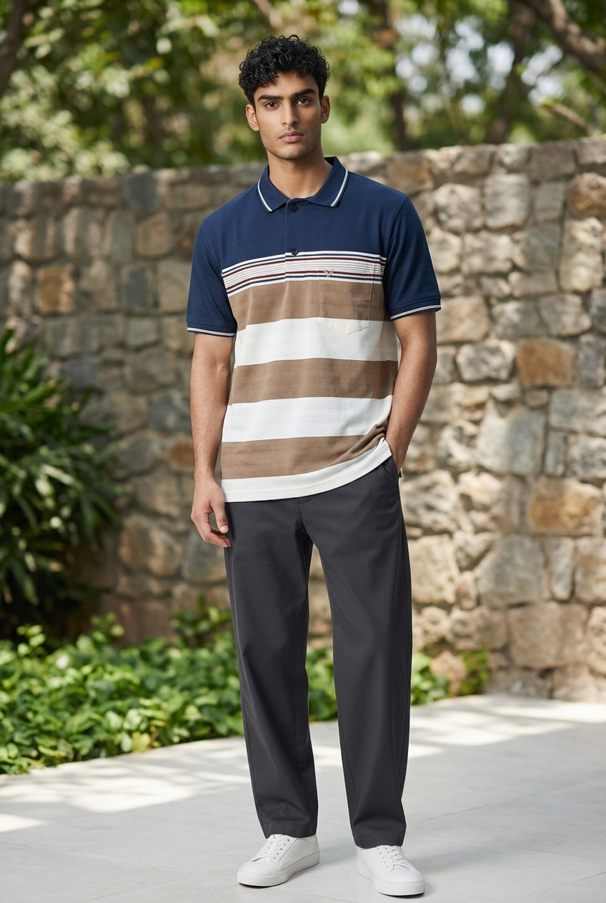 Thumbnail: Men Auto Striped Needle Drop Polo