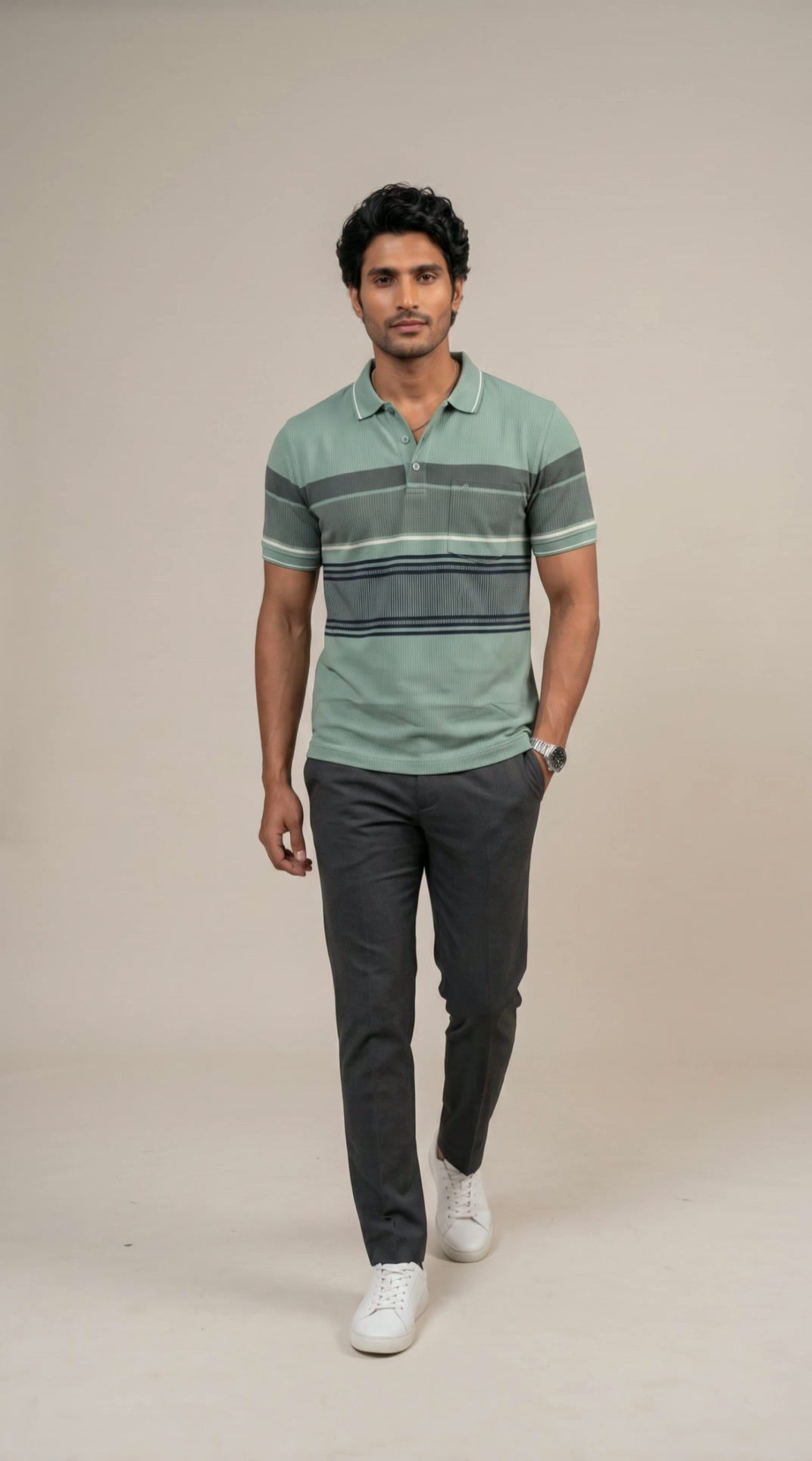 Men Auto Stripes Lining Knit