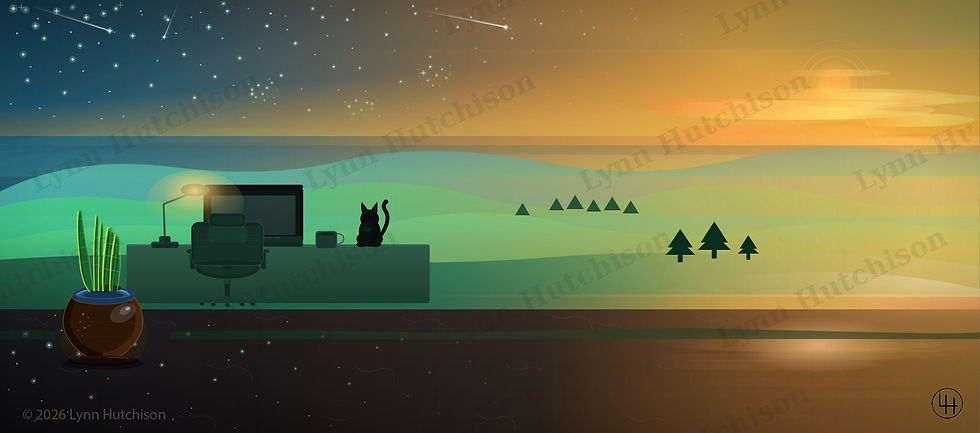 6-wysw - Desk in the meadow with black cats