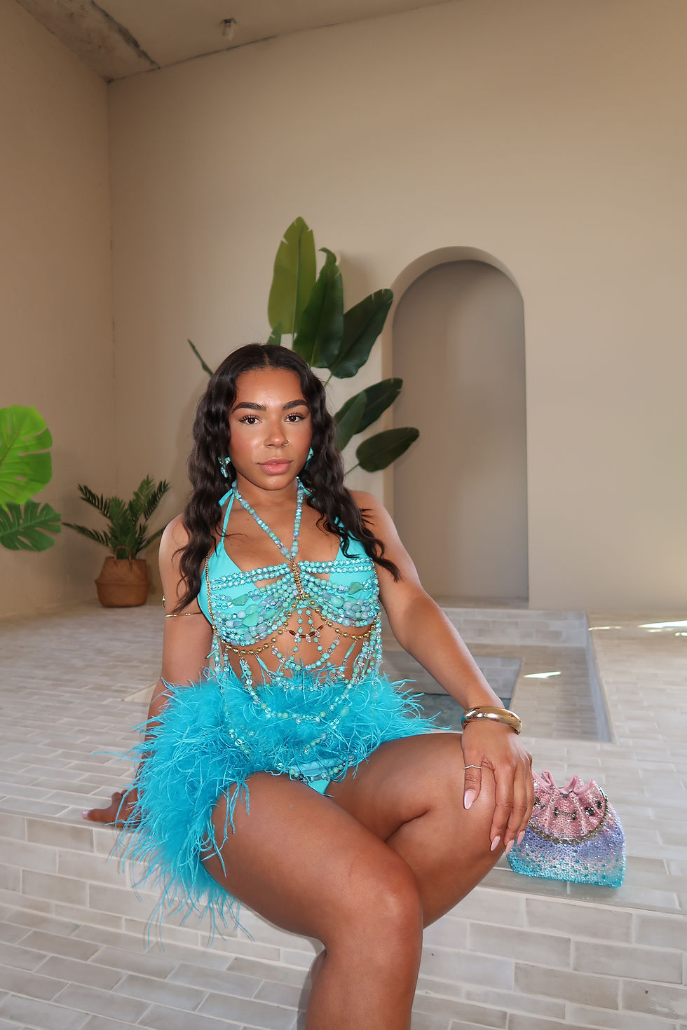 Thumbnail: Oceara Feather Skirt Aqua Daze