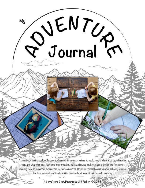 My Adventure Journal cover, showing book style and marketing photos of it in use