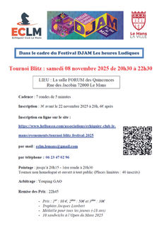 FESTIVAL DJAM Tournoi Blitz : samedi 08 novembre 2025 de 20h30 à 22h30
