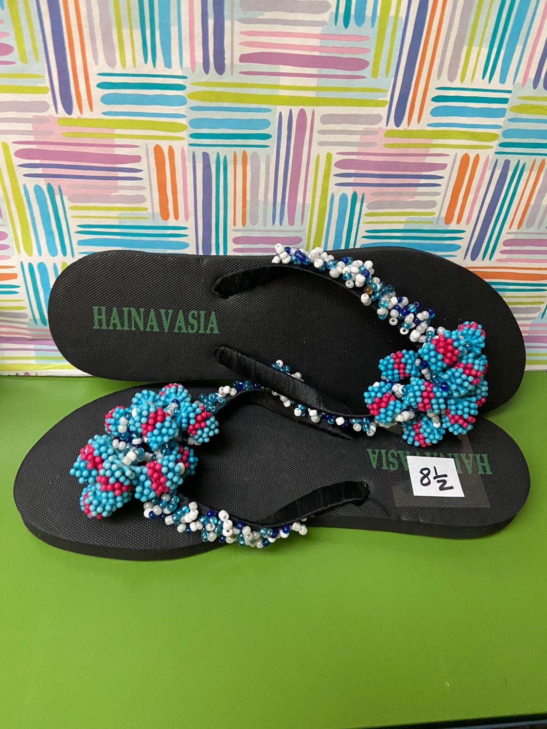 Red & Blue Beaded Flip Flops