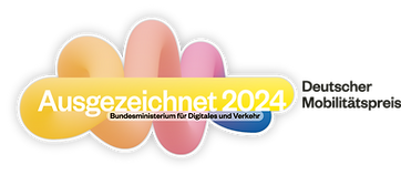 Logo zur Auszeichnung für den deutschen Mobilitätspreis 2024 vom Bundesministerium für Digitales und Verkehr