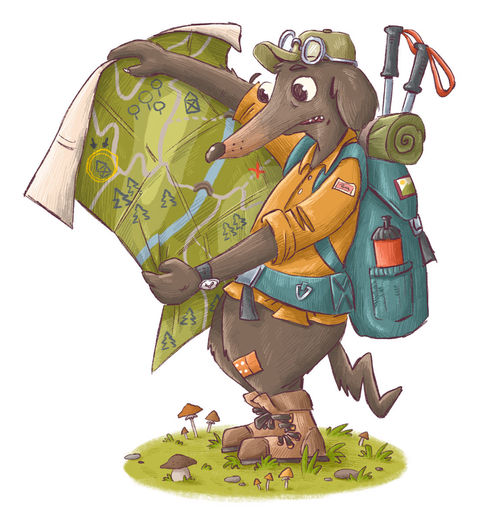 illustration of a dog hiking