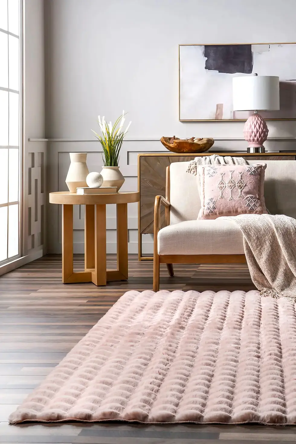 Küçük resim: Tavşan Tüyü Peluş Bubble Pembe Ultra Yumuşak Süet Tabanlı