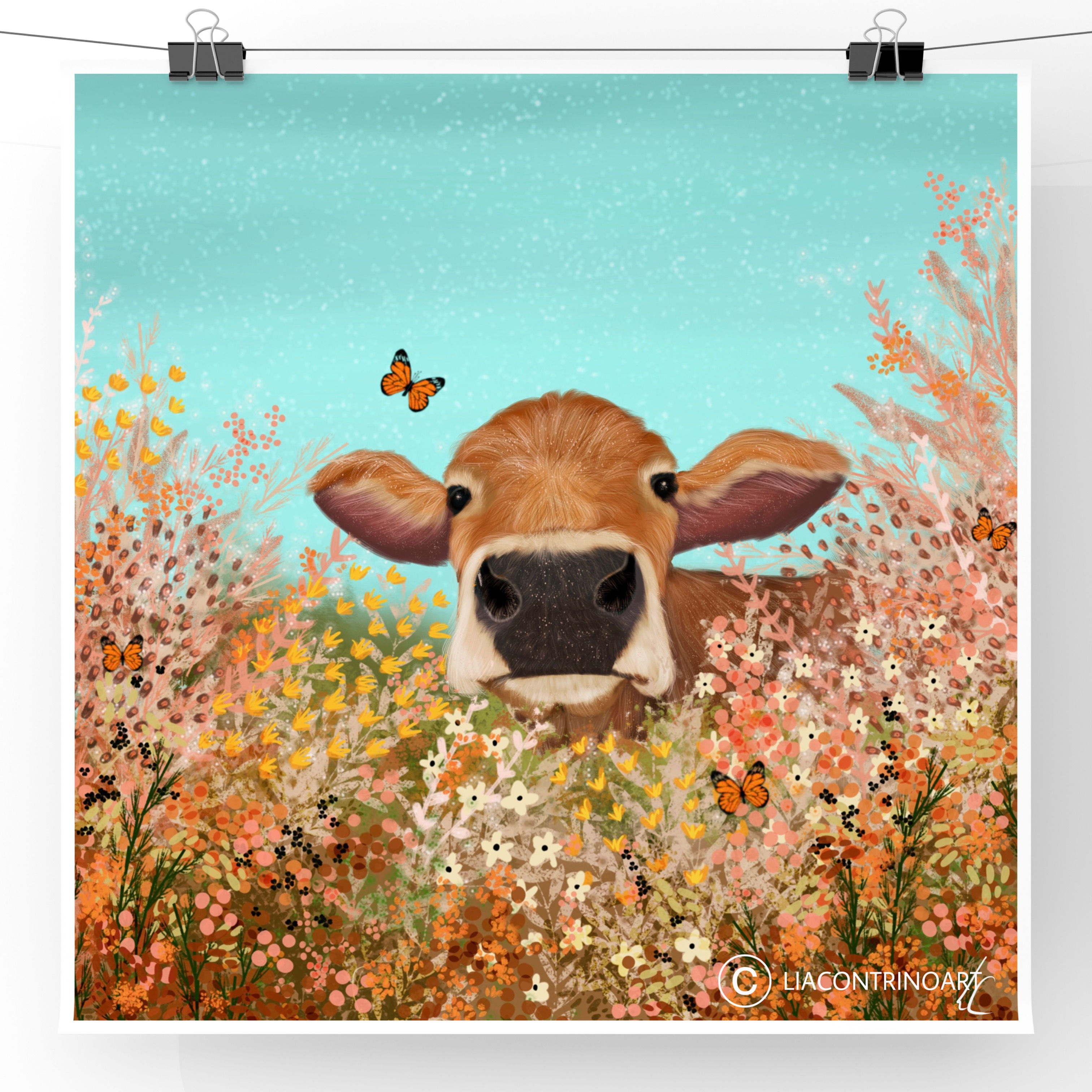 Cow & Butterfly Print
