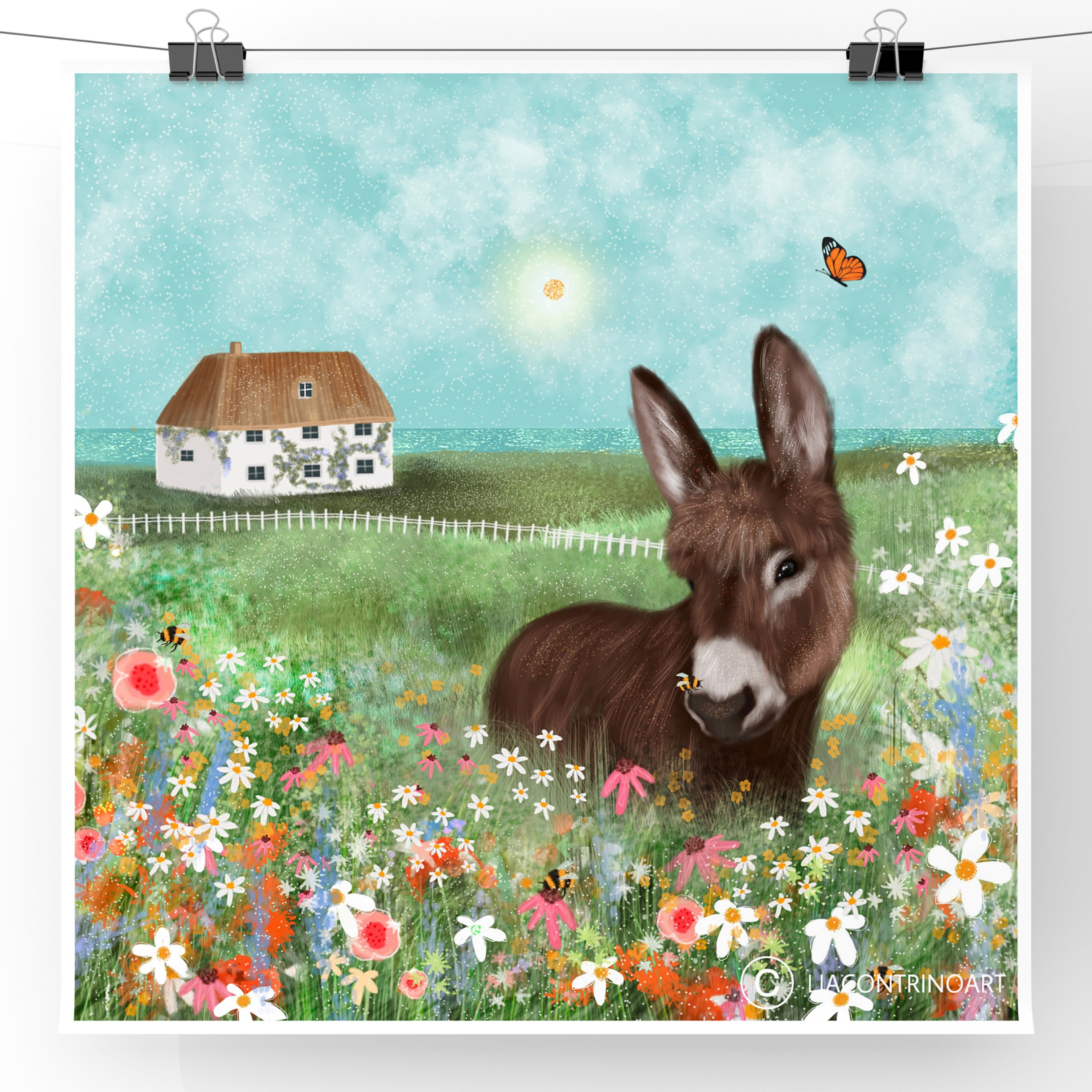 Donkey In The Field Print