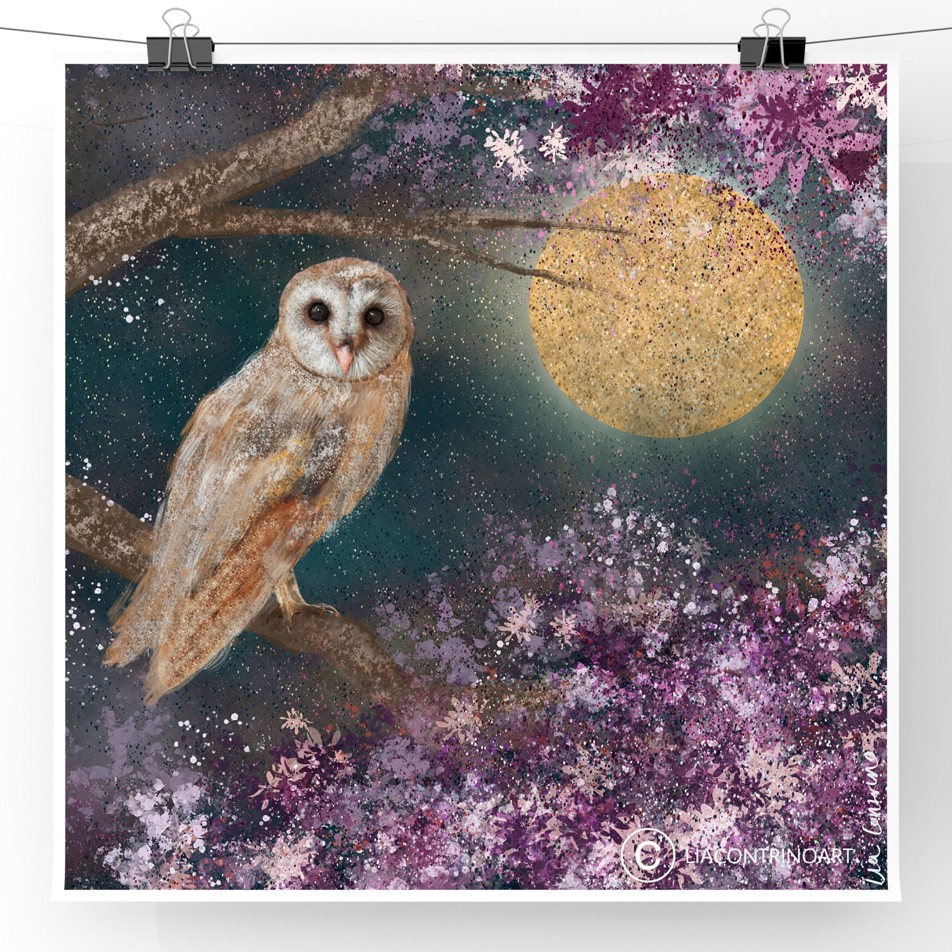 Owl Under The Full Moon Print
