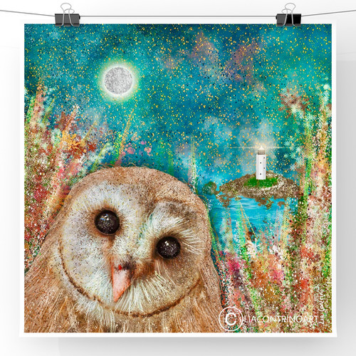 Owl lighthouse print lia contrino art