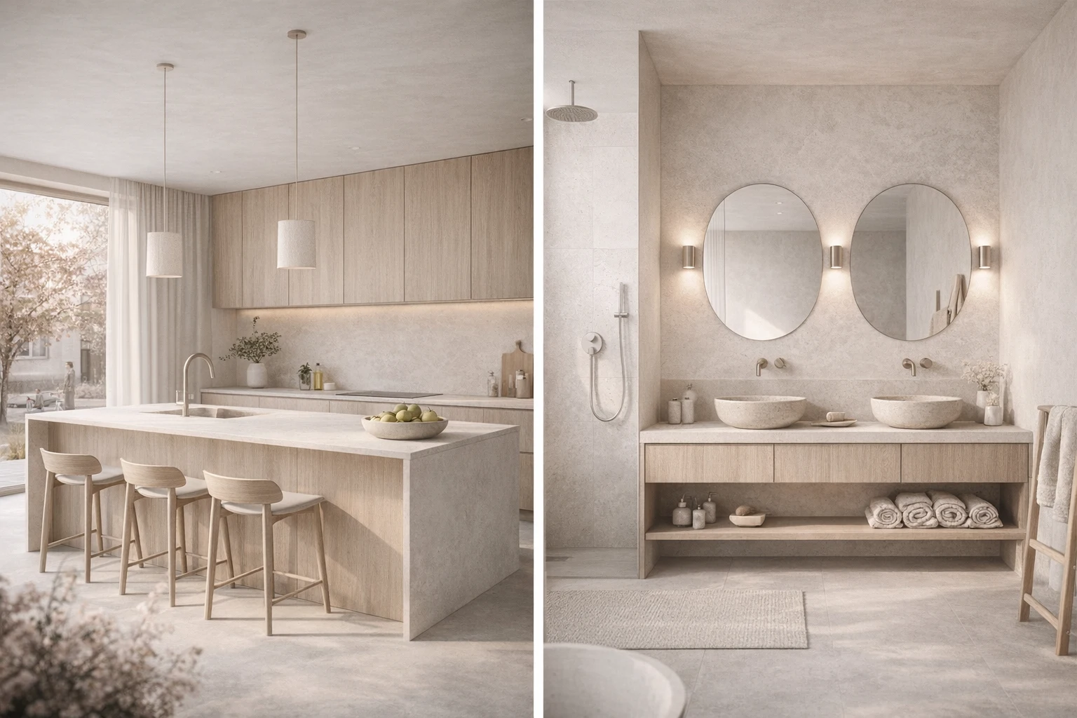 Architektonisches Rendering mit ausgewogener Balance zwischen Funktion und Design.