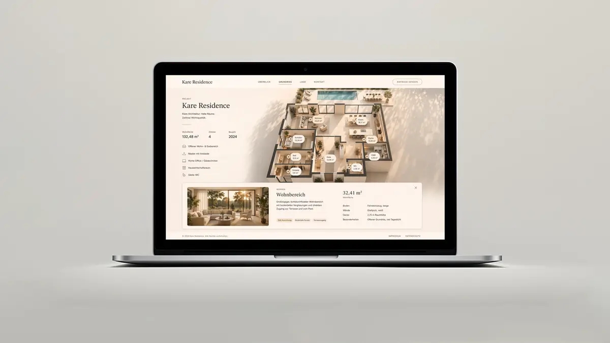 Architektur Projekt-Website auf Laptop dargestellt