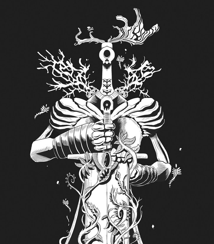 a guardian covered with plants and death