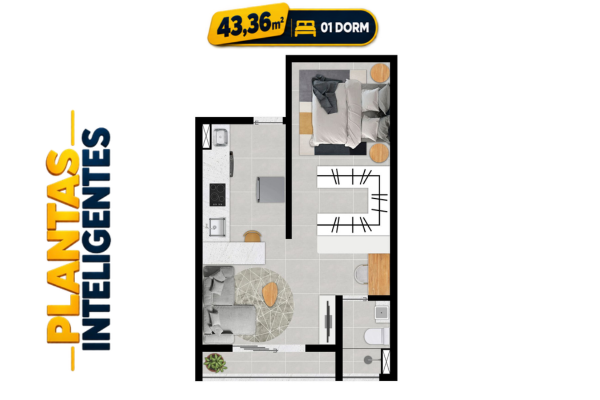 Planta 01 dorm 43,36m²
