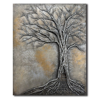 fairytale painting of tree with fairy door 