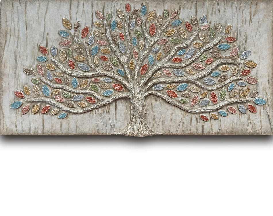 Colorful tree painting with raised trunk and branches