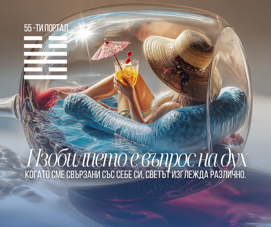 Символично изображение на жена в чаша с вино - метафора за Портал 55 в Хюман Дизайн, дух и емоционални вълни